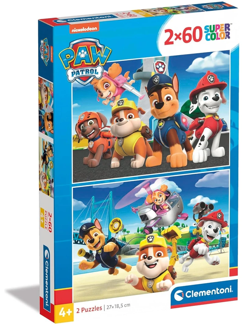 Clementoni paw patrol supercolor patpatrouille 2x60 enfants 4 ans boite de