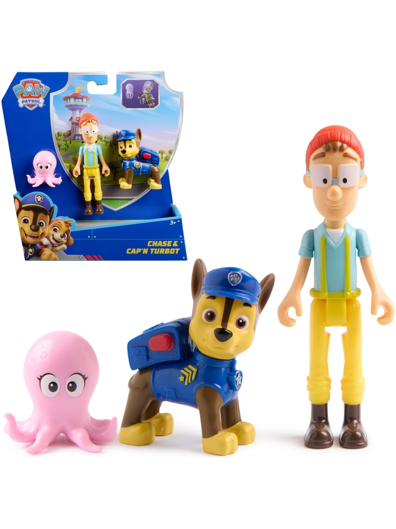 Figurines Chase et Capitaine Turbot Pat'Patrouille - Ensemble avec Poulpe