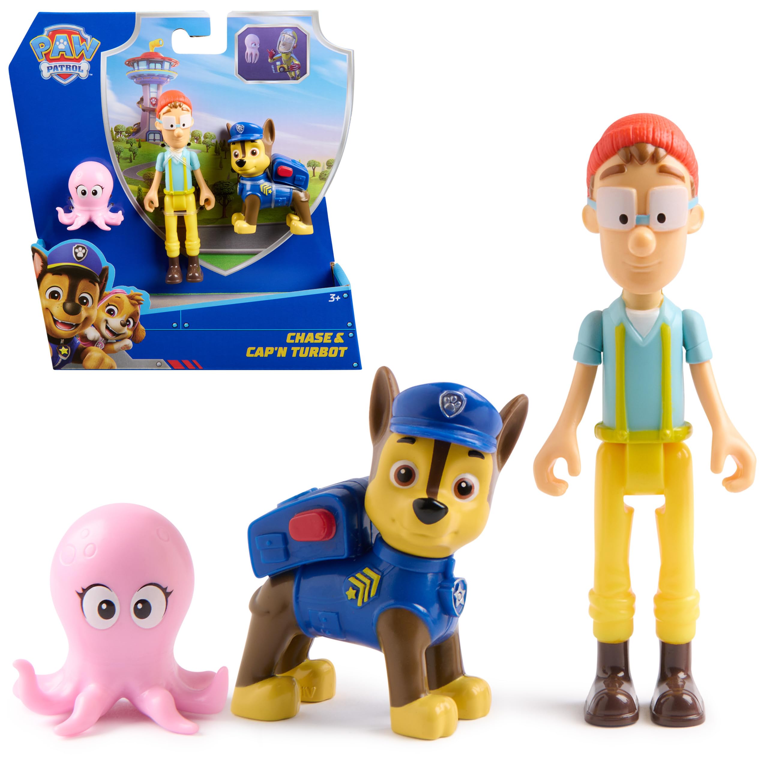 Figurines Chase et Capitaine Turbot Pat'Patrouille - Ensemble avec Poulpe