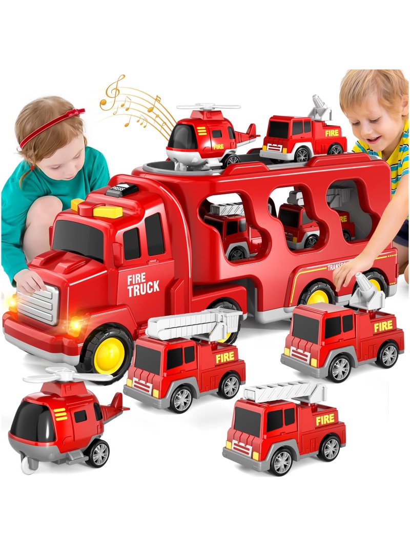 Camion de Pompiers 5 en 1 Pat'Patrouille - Transporteur à Friction avec 4 Véhicules