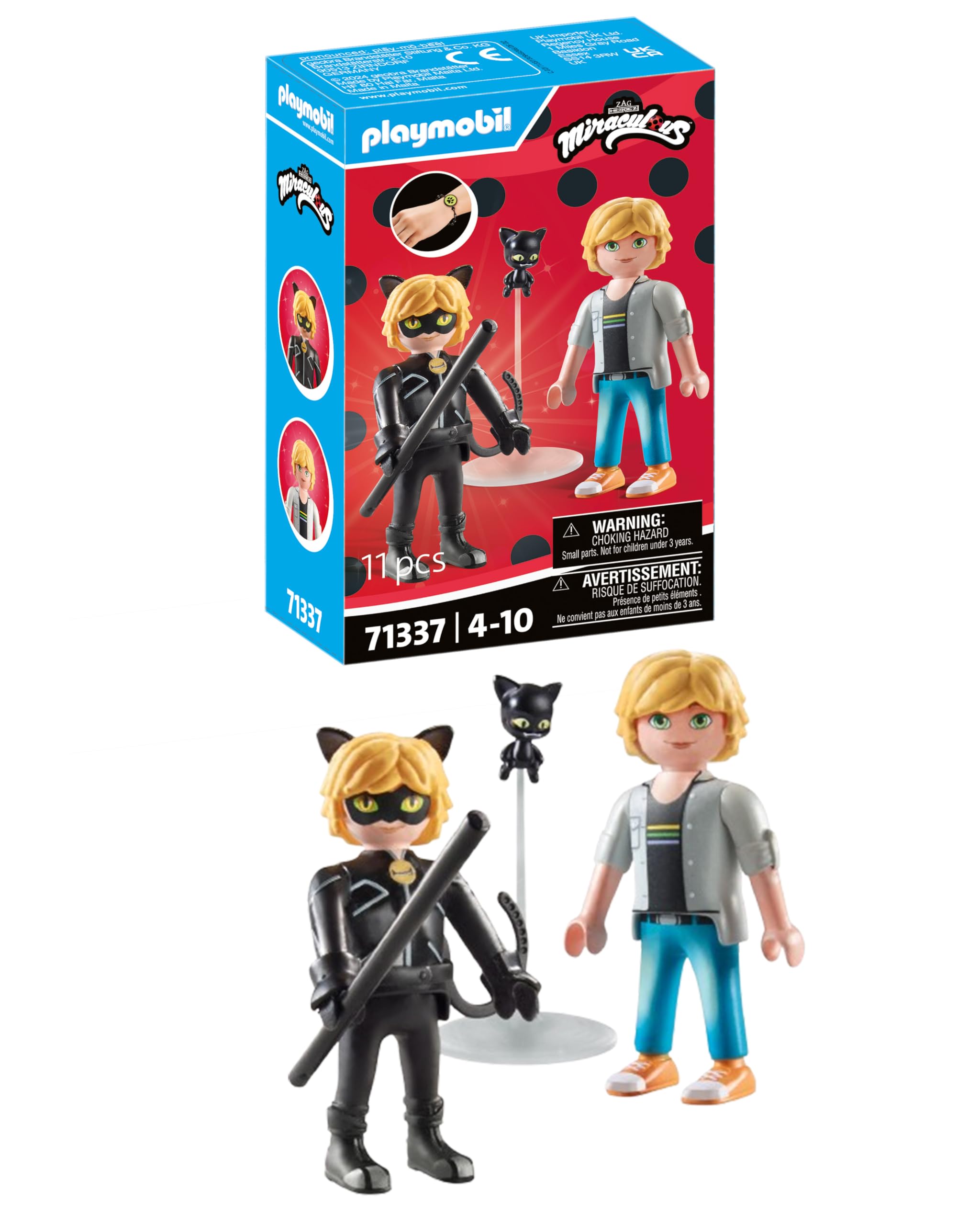 Figurine Adrien & Chat Noir Playmobil Miraculous - Articulée 7 cm