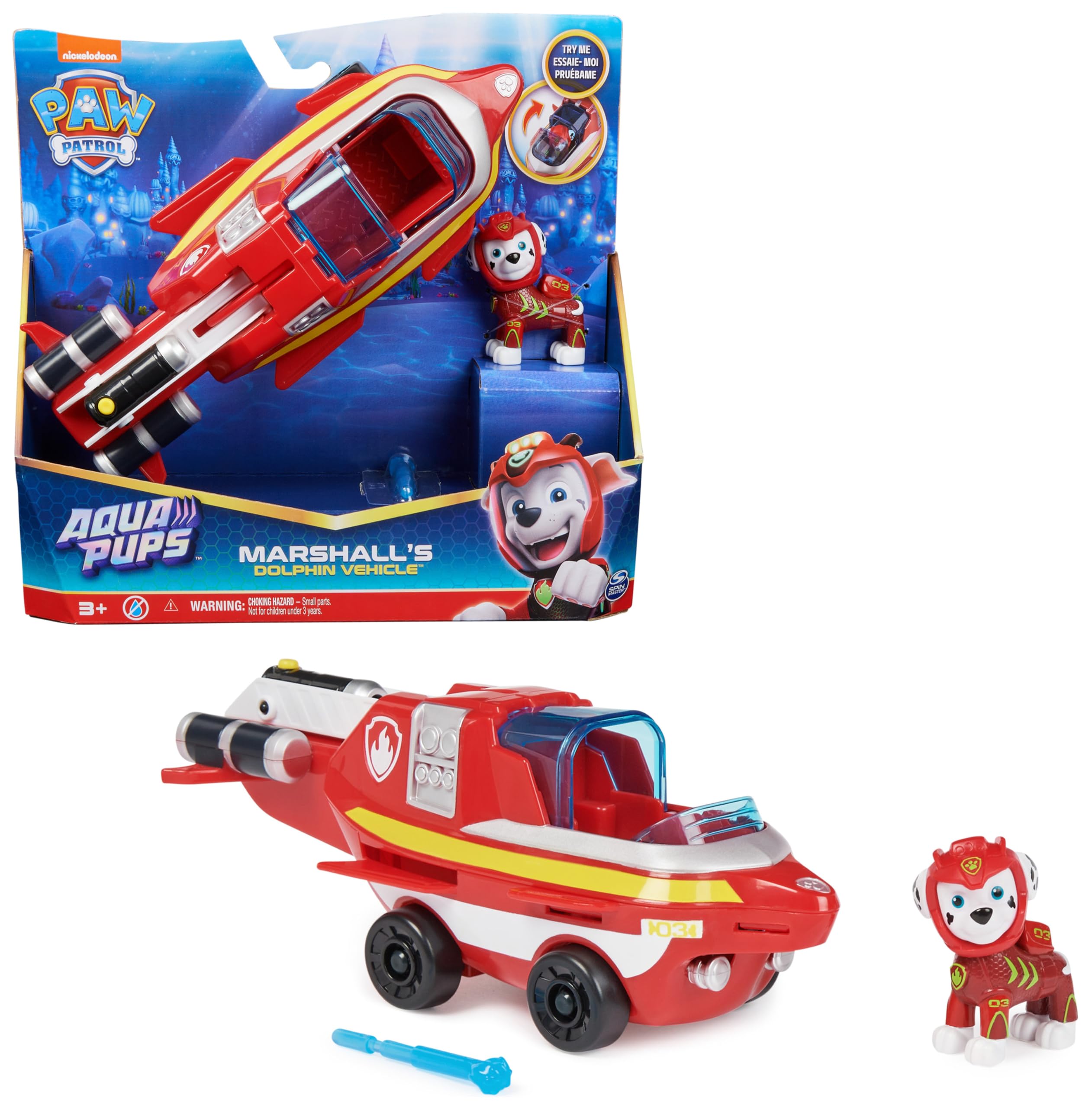 Voiture + Figurine Marcus Pat'Patrouille Aqua Pups - Véhicule Sous-Marin