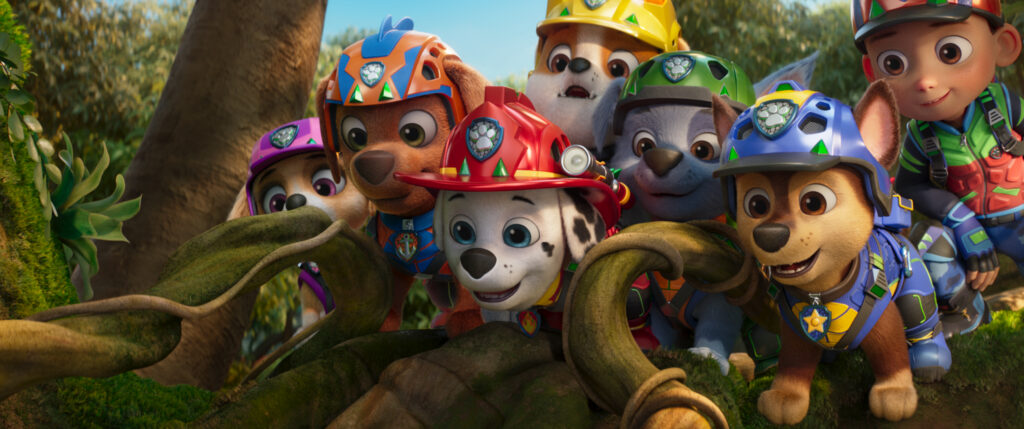 L equipe de la Pat Patrouille et Ryder dans la jungle, image du film Mission Dino
