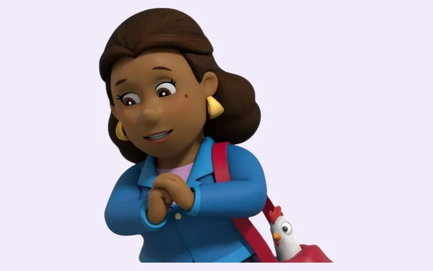 Madame Goodway, la maire d'Adventure Bay, avec son sac a main