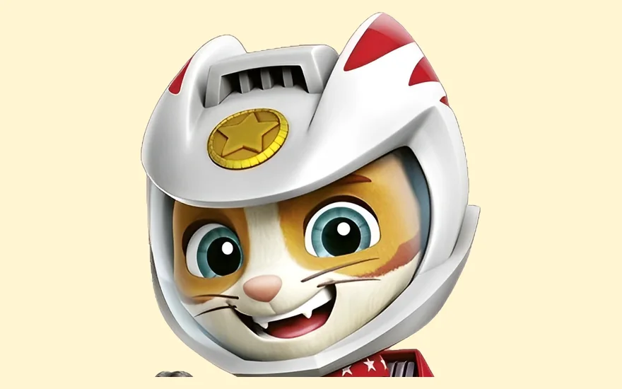 Wild Cat, le chat cascadeur de la Pat'Patrouille, en tenue de moto